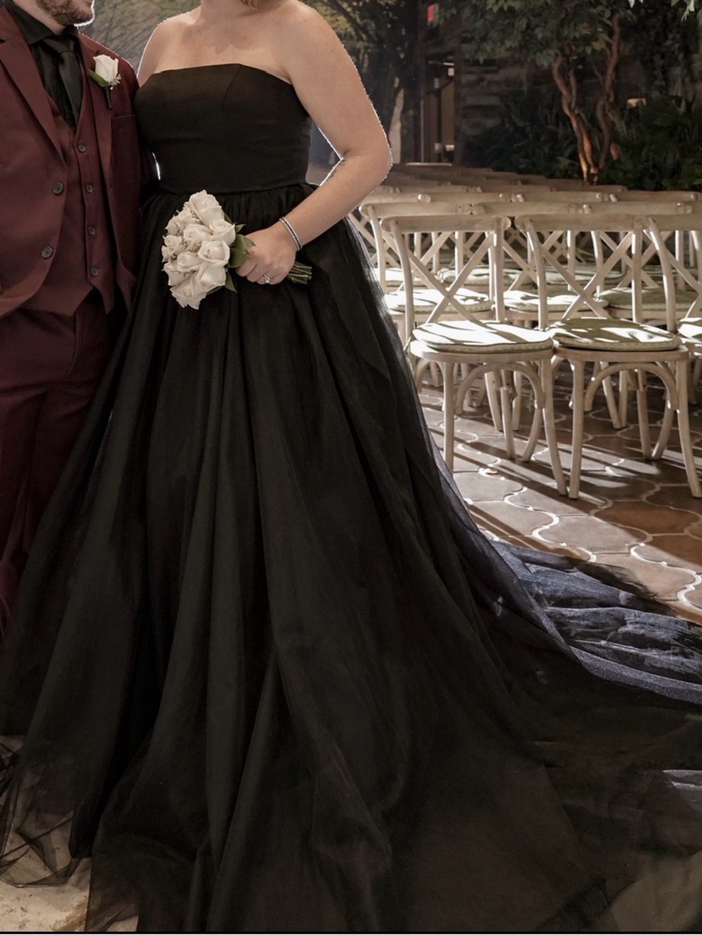 Strapless Black Tulle Wedding Dress